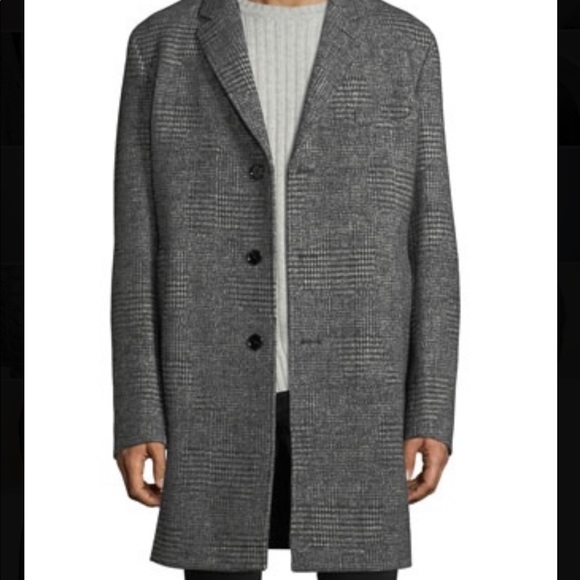 Boss Men's Block Plaid Wool Top Coat - 42 Regular - Picture 3 of 12